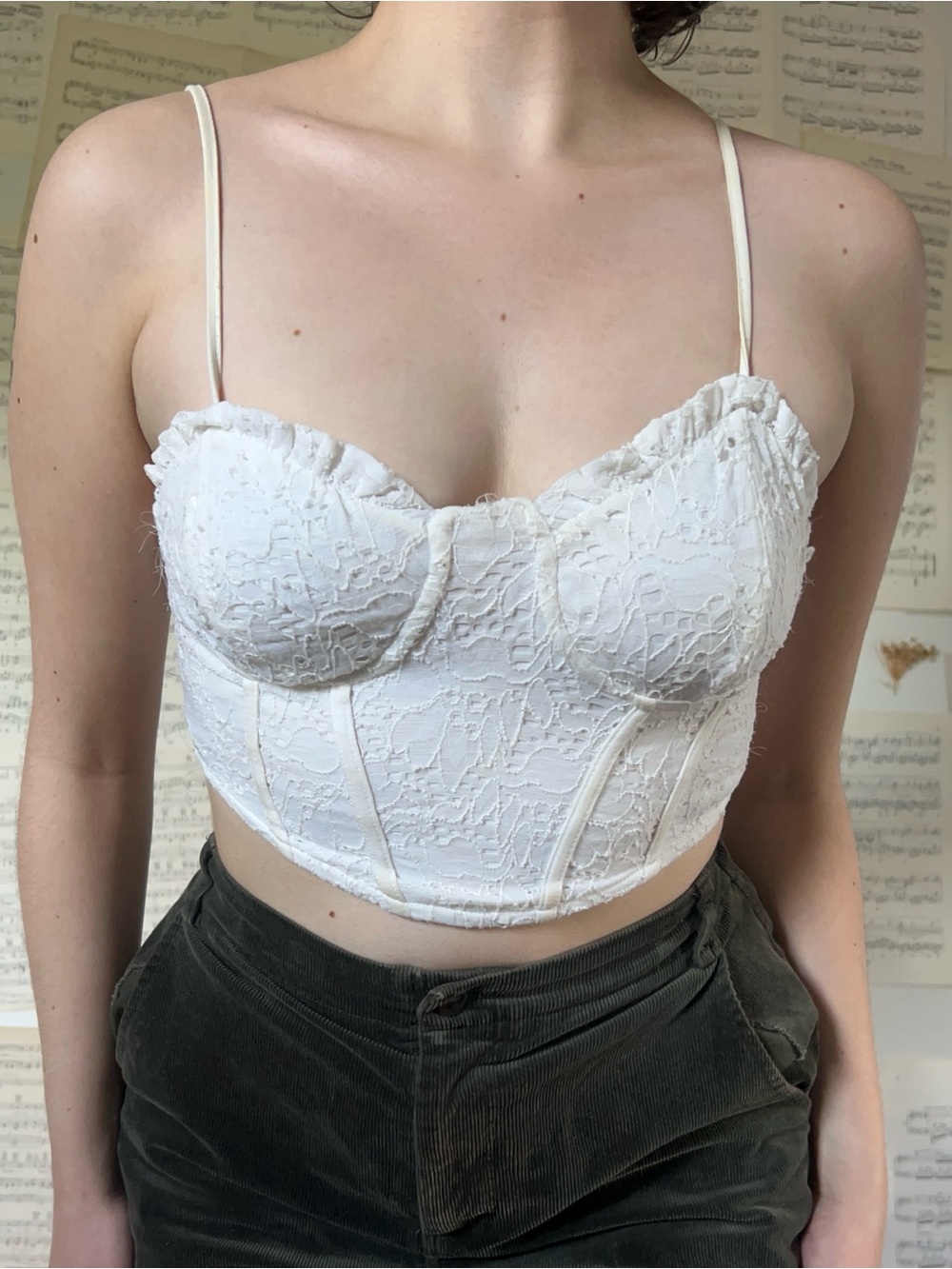 Ivory Lace Bustier Crop Top with Boning